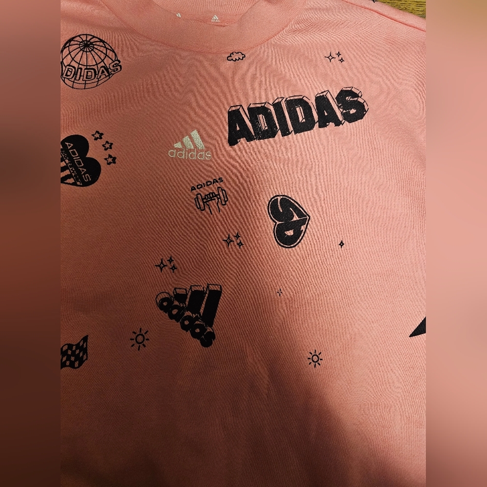 Adidas Pink Sweatshirt with Black Graphics - Picture 2 of 5